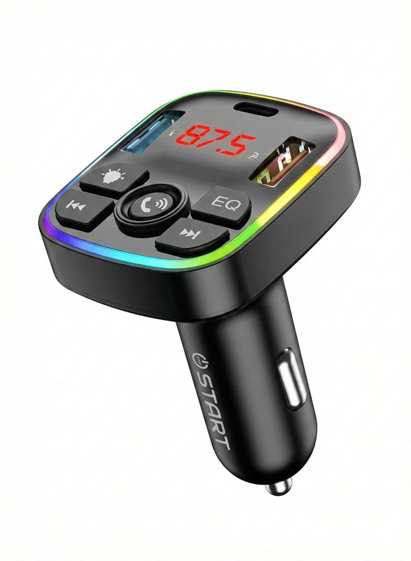 ST-M1 4-in-1 Fast Car Charger 3.1A Bluetooth FM Transmitter with U-Disk Support RGB 7 Colors USB + USB-C Ports